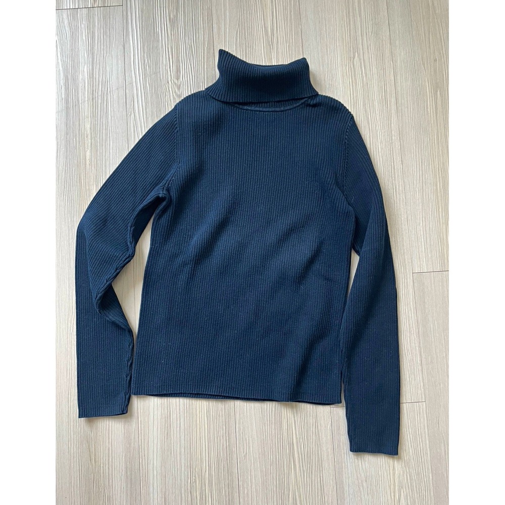 Pendleton Women's VTG Size PS Navy Rib-Knit Turtleneck Cotton Pullover Sweater